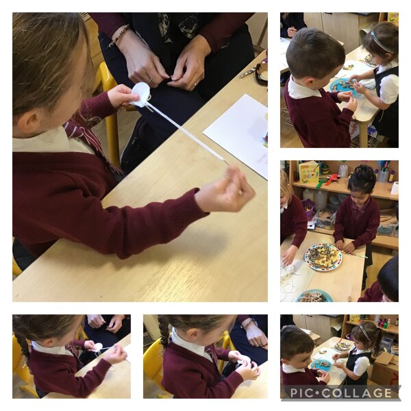 Image of Improving our fine motor skills by sewing and threading